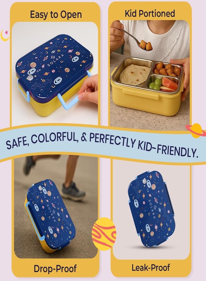 SOLARA Premium Stainless Steel Lunch Box for Kids, with 3 Compartments, Leak Proof, Steel Tiffin Box for School Boys/Girls, BPA-Free & Food Safe, Ideal for Meals & Snacks, Galaxy - Image 3